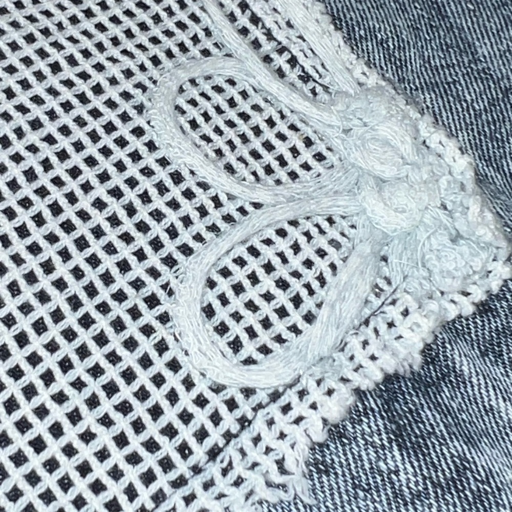 BLUE VELVET lace mix sequin ruffle exaggerated wide leg denim jeans sz MEDIUM - Picture 6 of 7